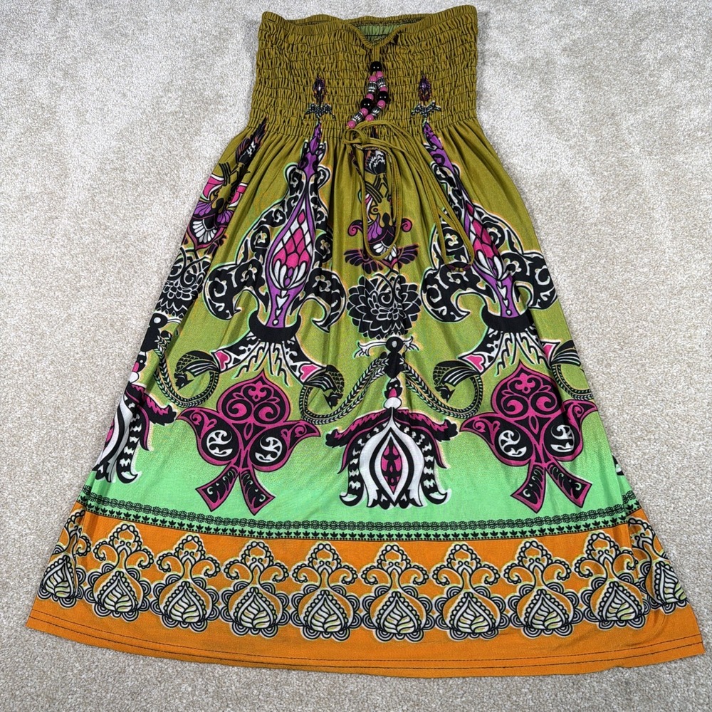 Mesmera Wide Smocked Waistband Boho Skirt Womens Small Fair Trade Festival‎ Arts